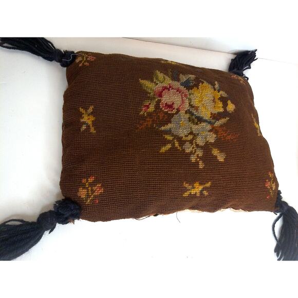 Vintage Antique Needlepoint Petit Point Floral Pillow READ - Picture 2 of 8